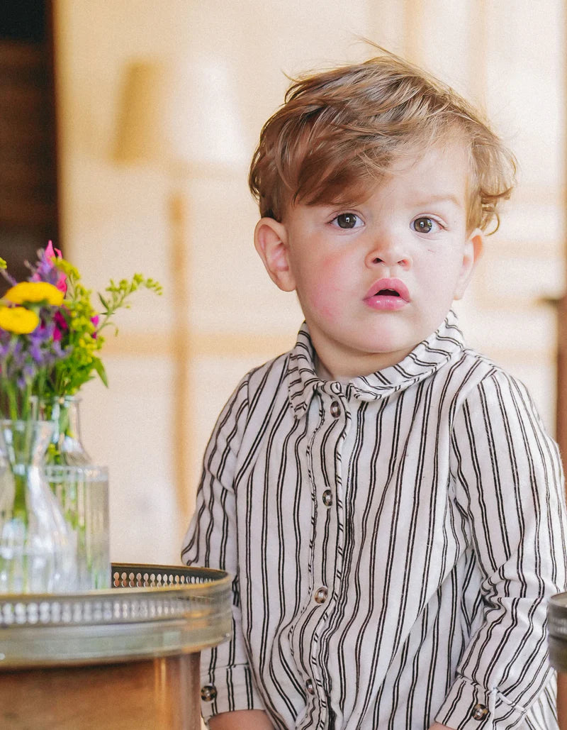 【LOIR PARIS】ORSO - BEIGE FLOCKED STRIPES