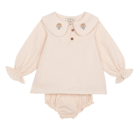 Ivory embroidered blouse and bloomer set newborn