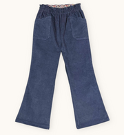 【Marie Puce】Pantalon flare en velours Bleu Jean