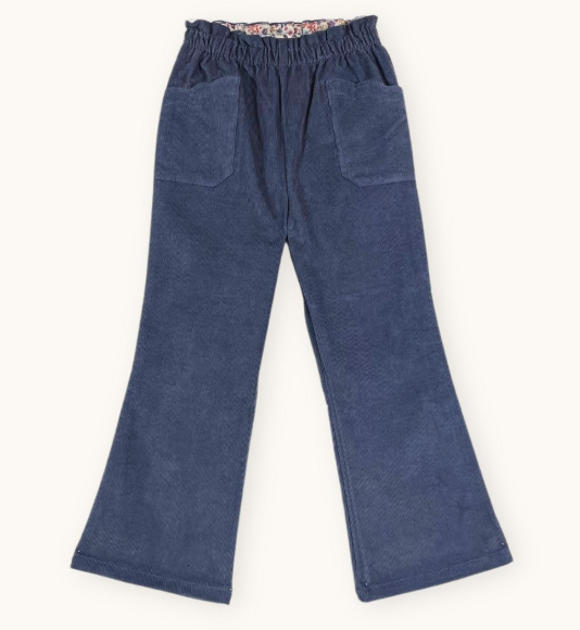 【Marie Puce】Pantalon flare en velours Bleu Jean