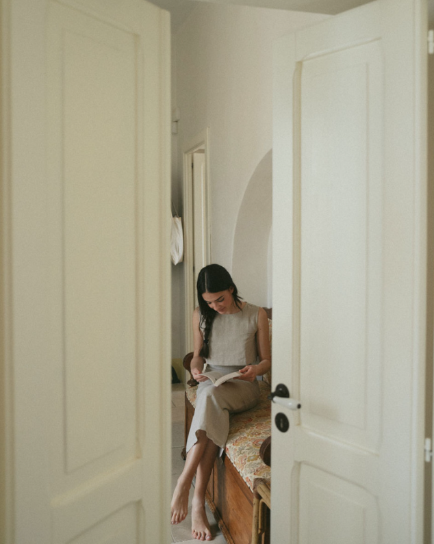【Son and Daughter】Capri Linen Sets - Adult in Natural