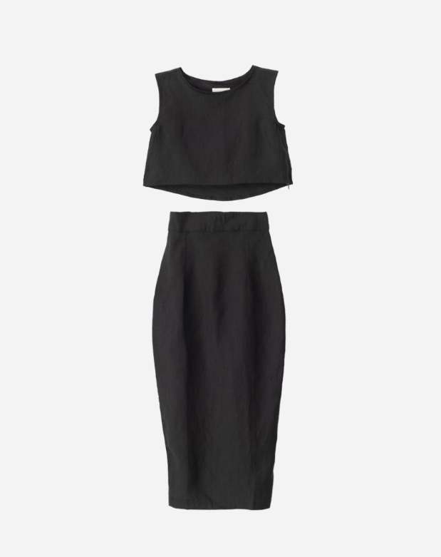 【Son and Daughter】Capri Linen Sets - Adult In Color Black