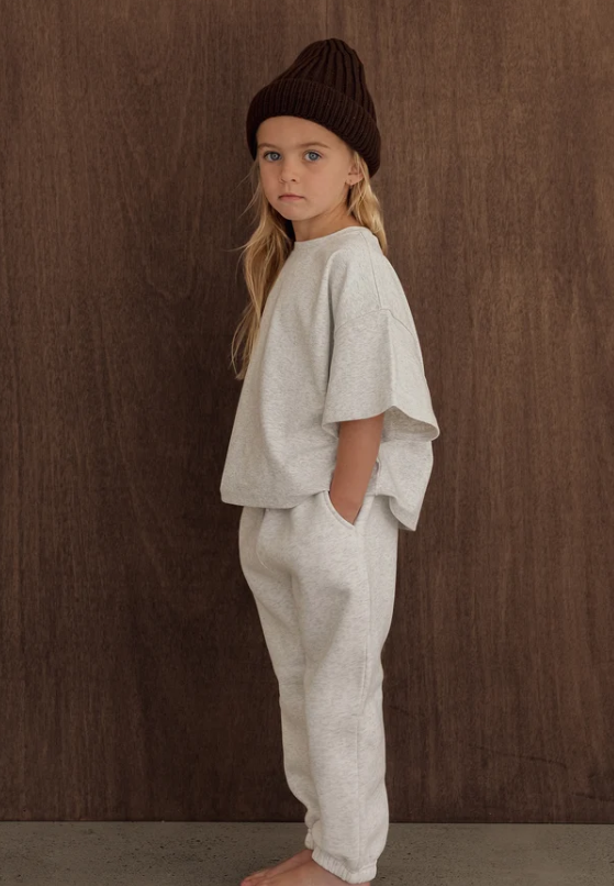 【CinnamonBaby】Grey Marle Puff Oversized Tee