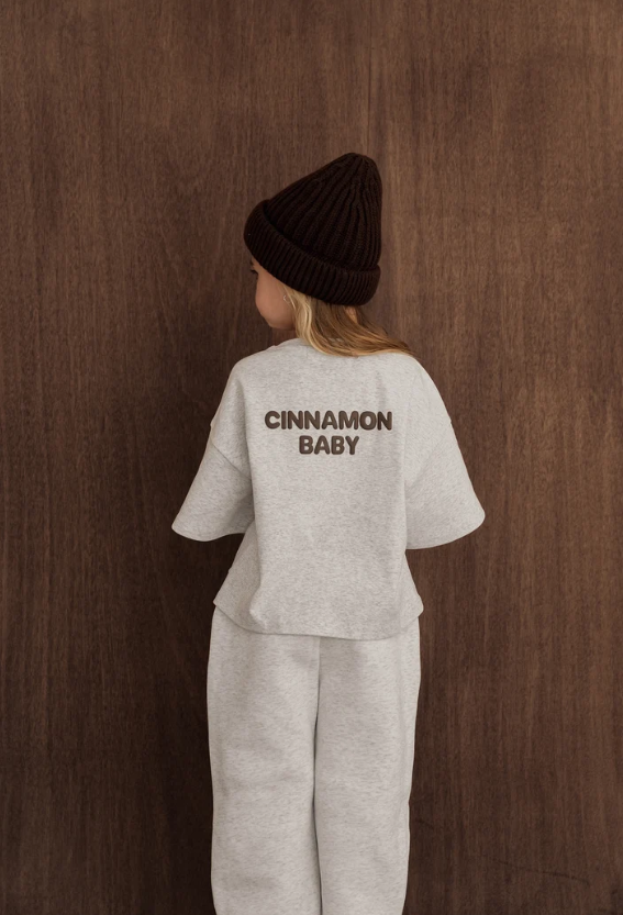 【CinnamonBaby】Grey Marle Puff Oversized Tee