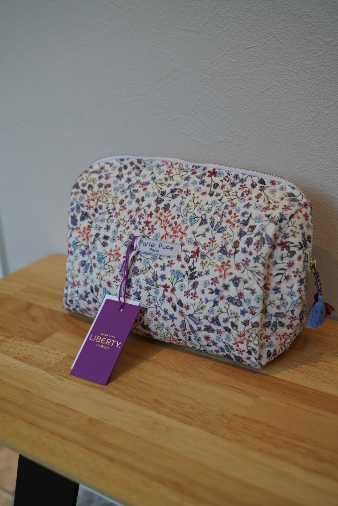 【Marie Puce】Trousse grand modèle en Liberty Donna Leigh Bleu