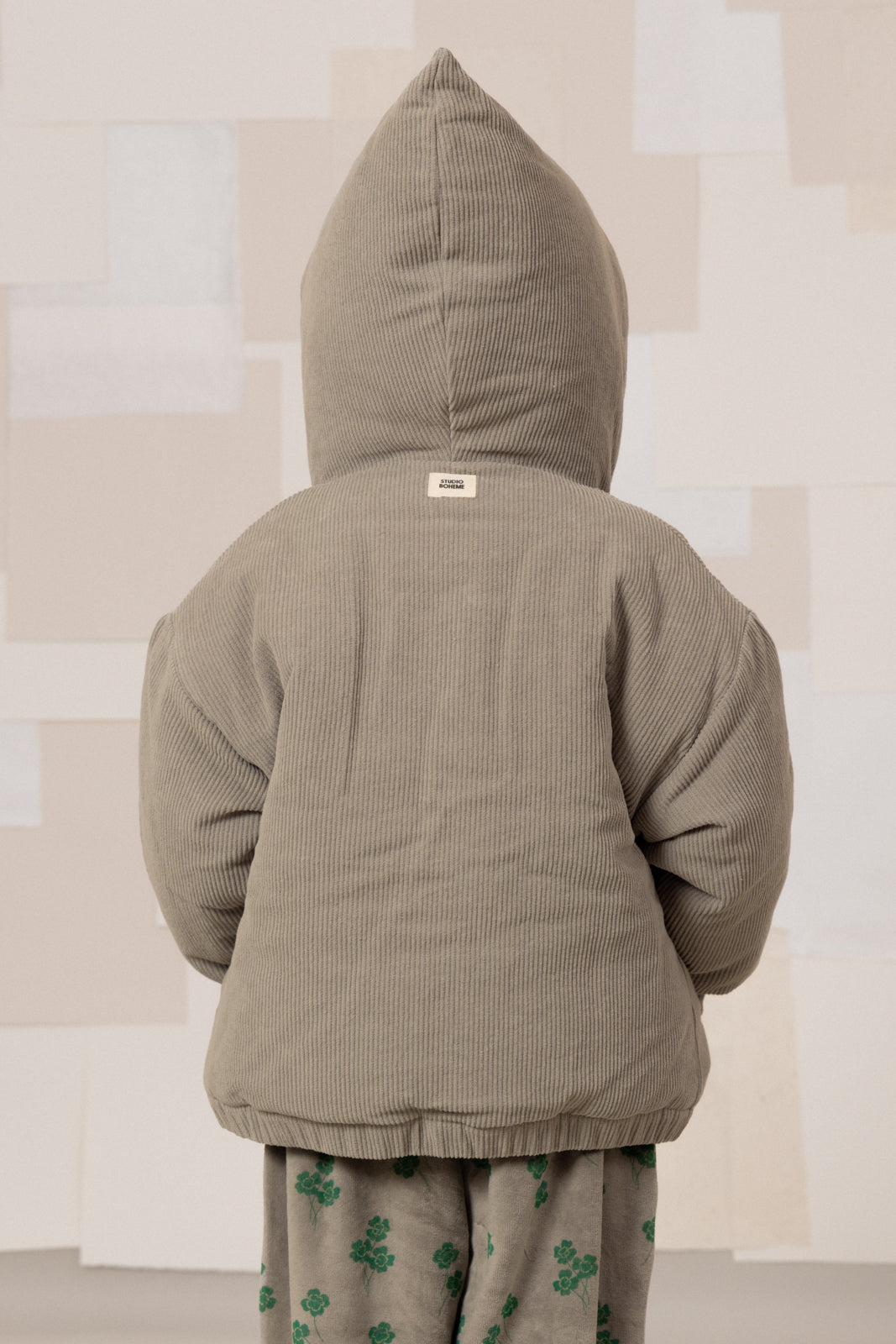 【STUDIO BOHEME】FRIO COAT - LIGHT MAUVE - GREY - Print CLOVERS inside