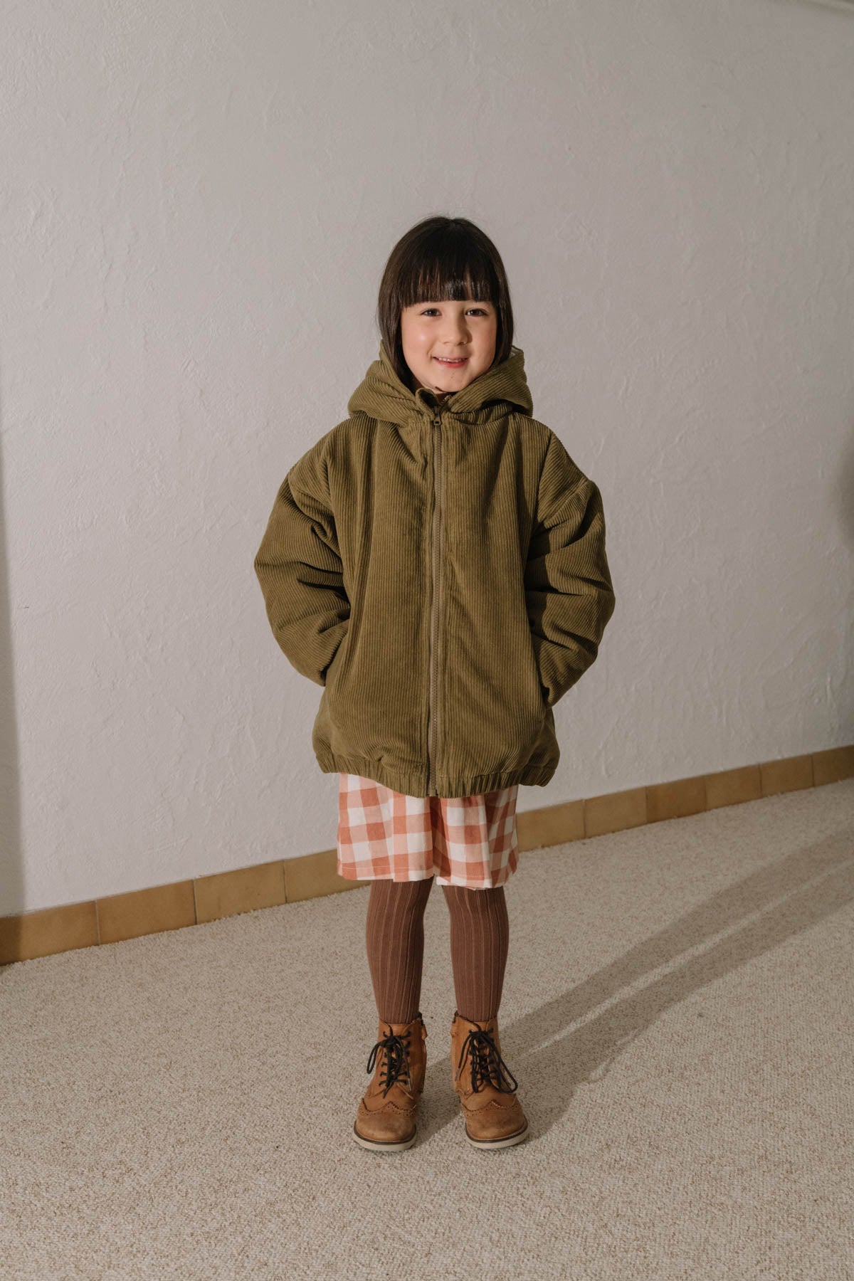 【STUDIO BOHEME】FRIO COAT - LIGHT MAUVE - GREEN NUTRIA - Print CLOVERS inside