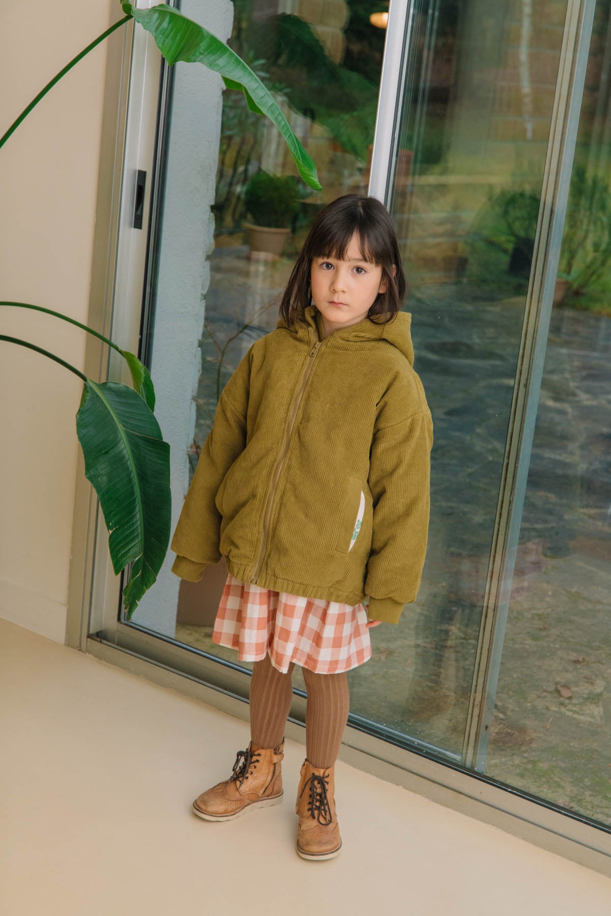 【STUDIO BOHEME】FRIO COAT - LIGHT MAUVE - GREEN NUTRIA - Print CLOVERS inside