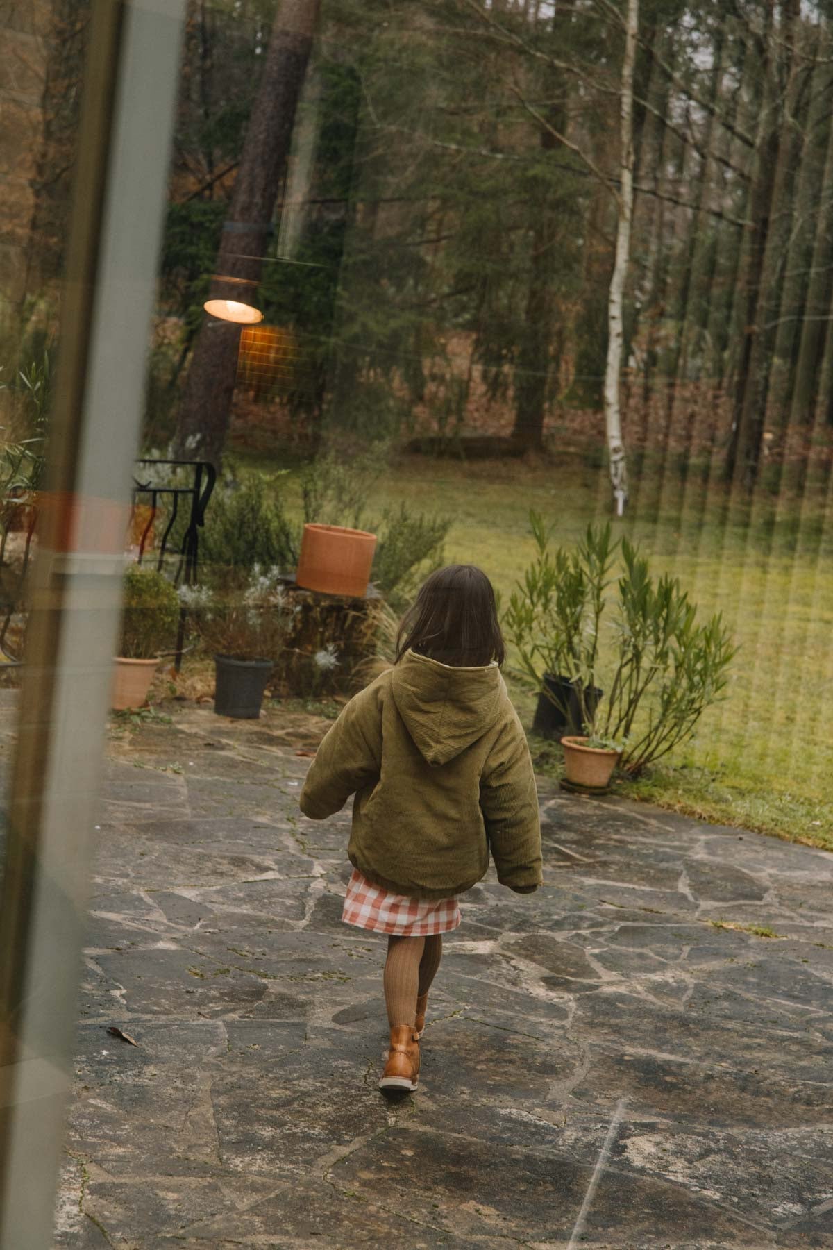 【STUDIO BOHEME】FRIO COAT - LIGHT MAUVE - GREEN NUTRIA - Print CLOVERS inside