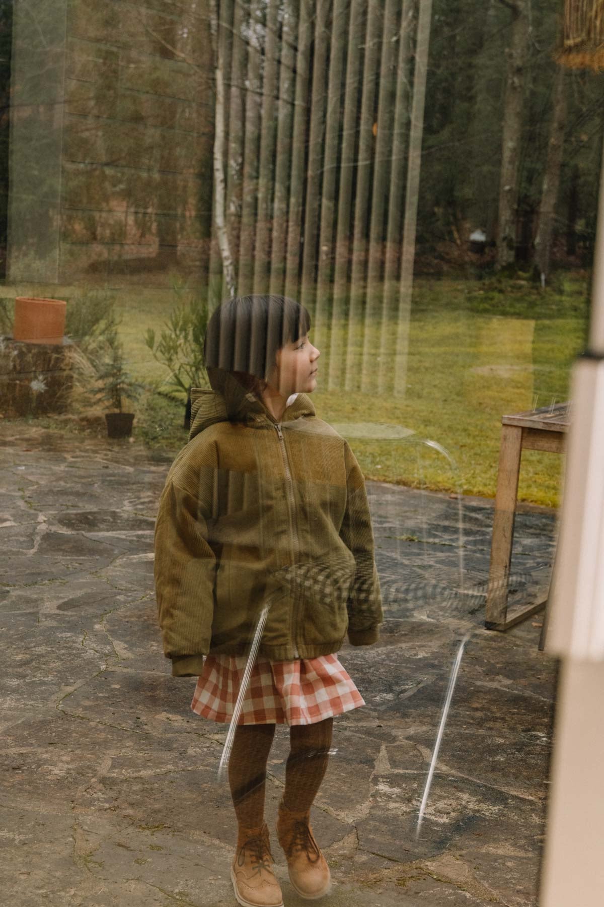 【STUDIO BOHEME】FRIO COAT - LIGHT MAUVE - GREEN NUTRIA - Print CLOVERS inside