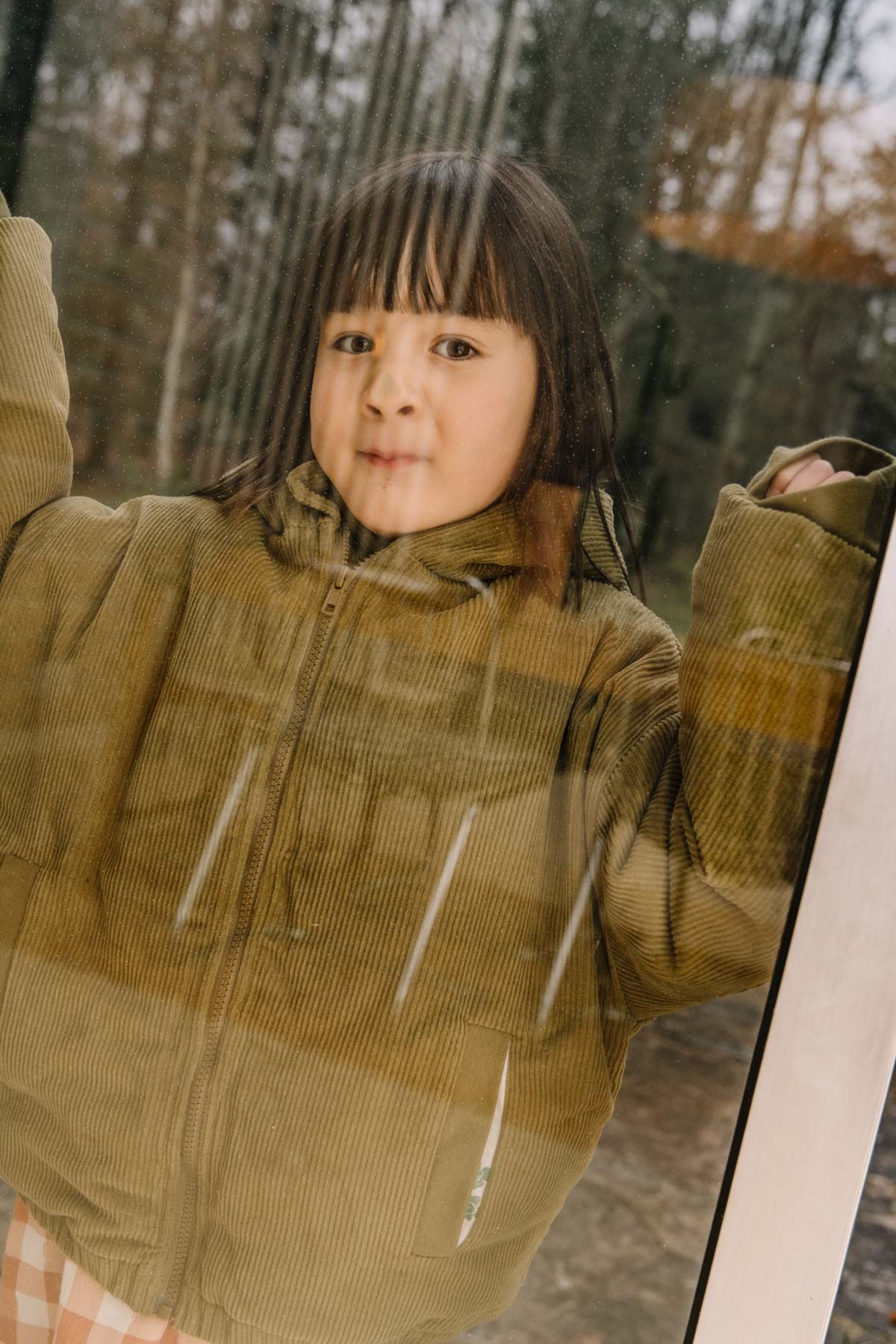 【STUDIO BOHEME】FRIO COAT - LIGHT MAUVE - GREEN NUTRIA - Print CLOVERS inside