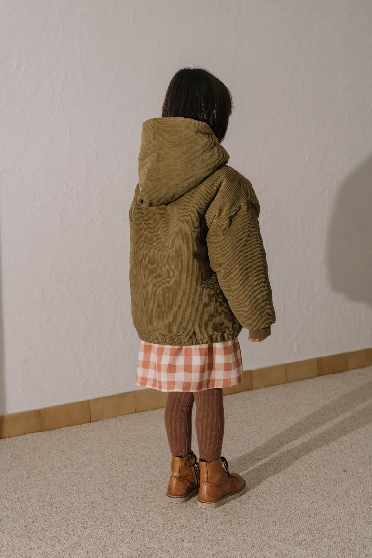 【STUDIO BOHEME】FRIO COAT - LIGHT MAUVE - GREEN NUTRIA - Print CLOVERS inside