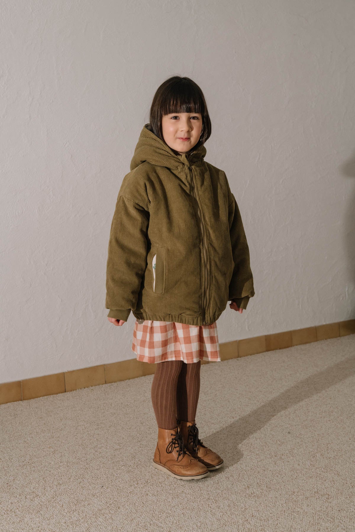 【STUDIO BOHEME】FRIO COAT - LIGHT MAUVE - GREEN NUTRIA - Print CLOVERS inside