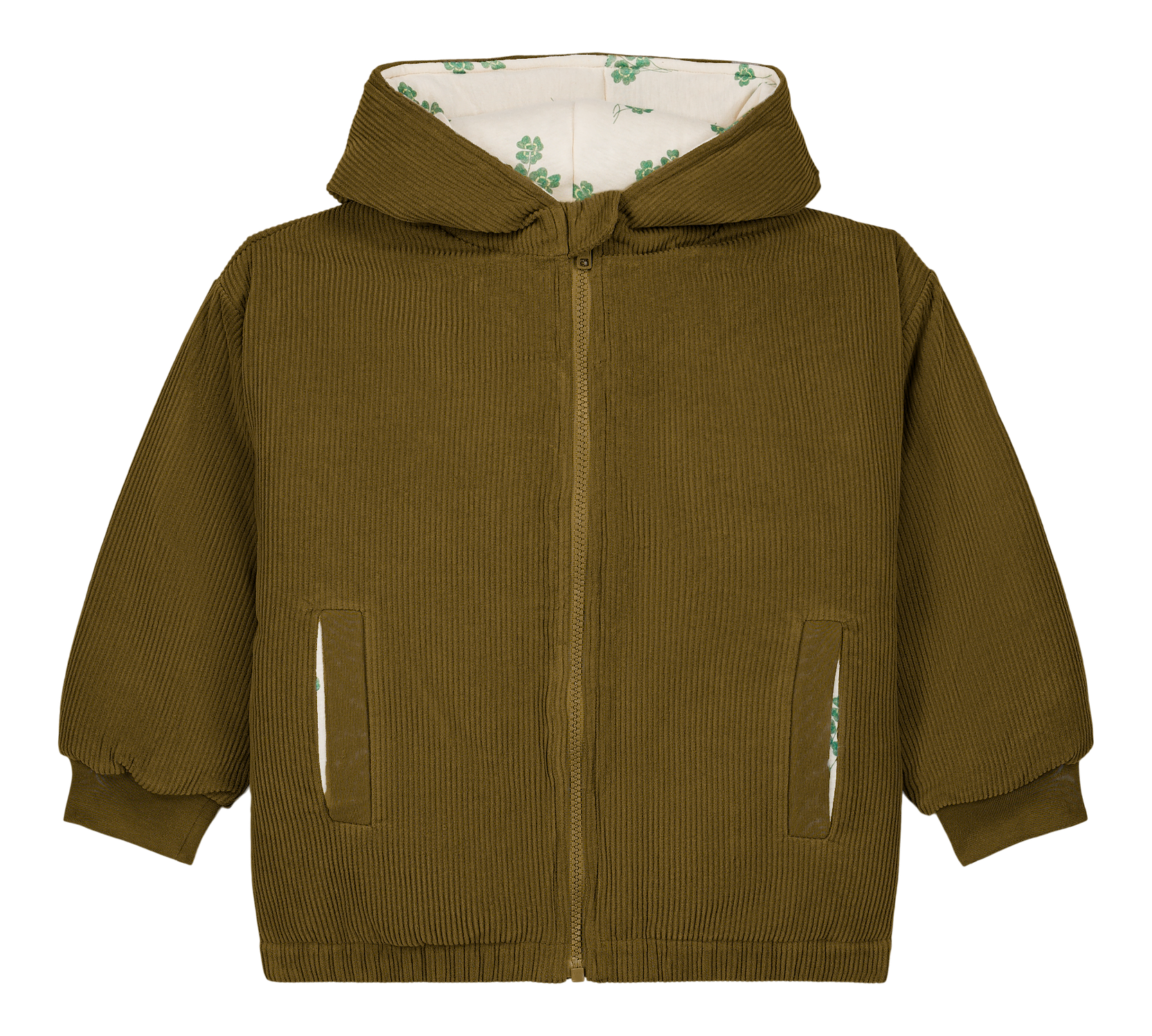 【STUDIO BOHEME】FRIO COAT - LIGHT MAUVE - GREEN NUTRIA - Print CLOVERS inside