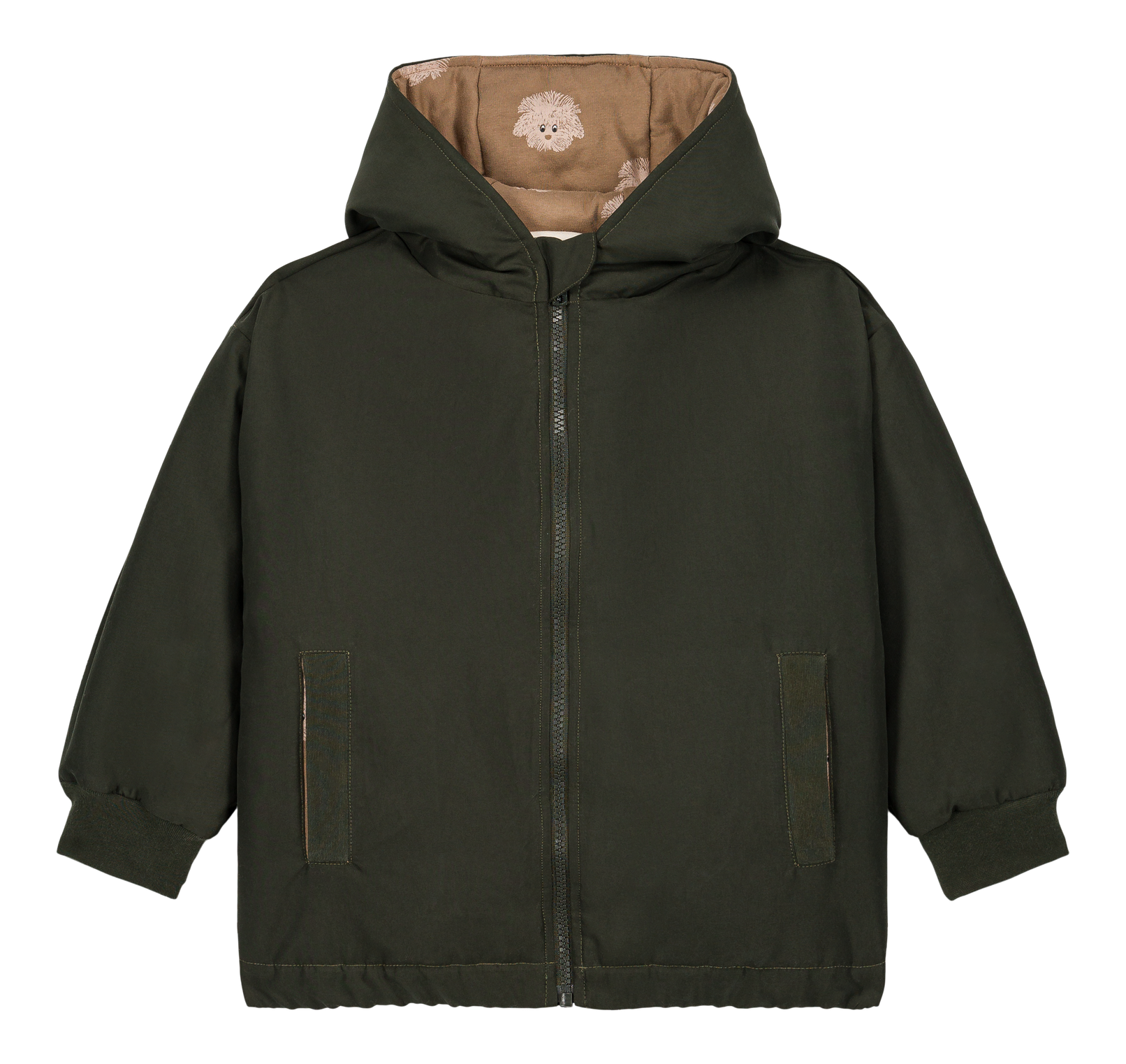 【STUDIO BOHEME】FRIO RAIN COAT - KAKI - Print DOGS inside