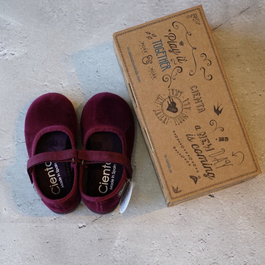 【cienta】ベルクロワンストラップ/velour Burgundy(400-075)