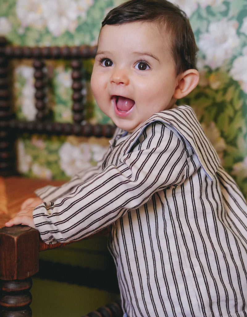 【LOIR PARIS】LORETTE - BEIGE FLOCKED STRIPES