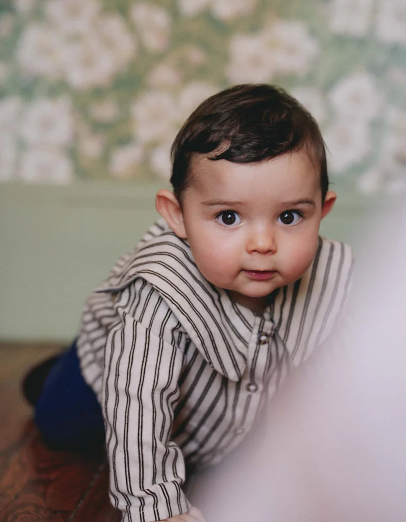 【LOIR PARIS】LORETTE - BEIGE FLOCKED STRIPES