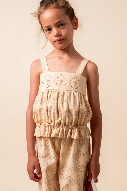 【Birinit】Castelflorite embroidered top girl/Top Castelflorite bordado niña