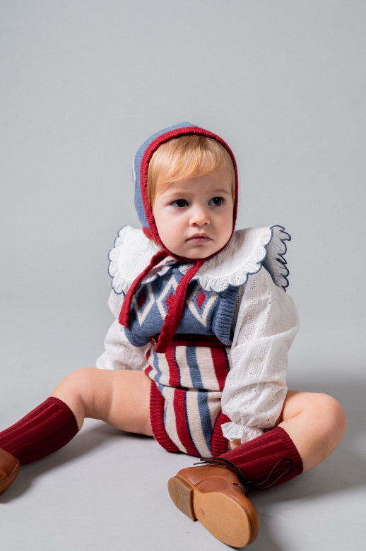 【Birinit】Argyle knit bonnet baby
