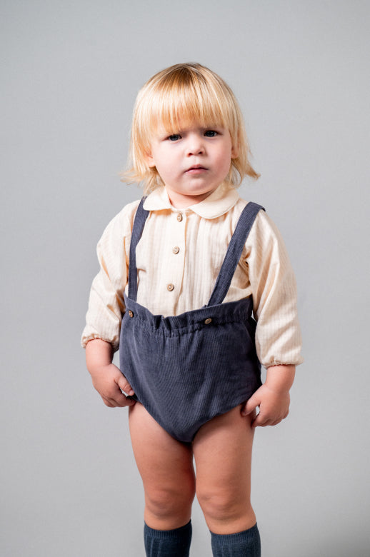 【Birinit】Storm blue corduroy straps bloomer baby