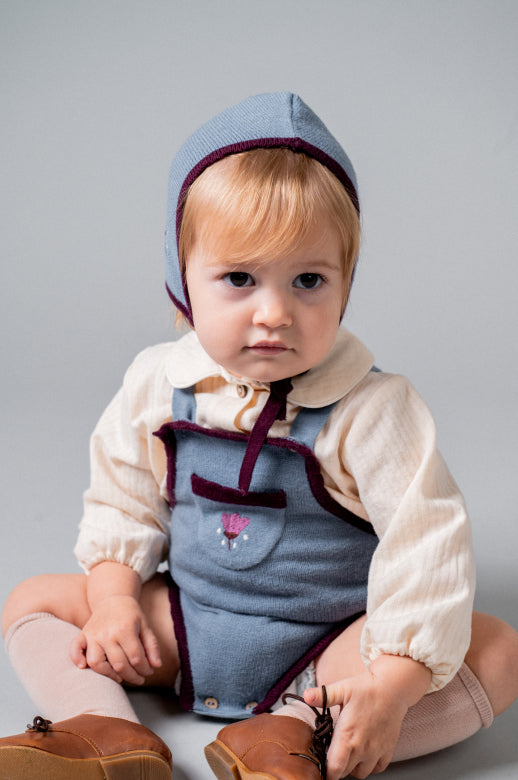 【Birinit】Stone knit embroidered bonnet baby