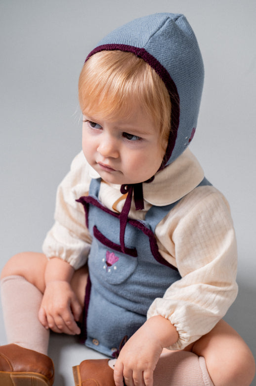 【Birinit】Stone knit embroidered bonnet baby