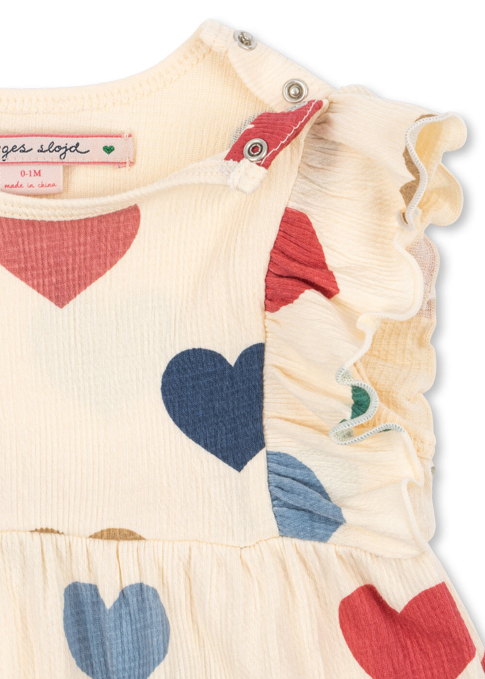 【Konges Sløjd / コンゲススロイド】CHLEO フリル ハートプリント ロンパース BON COEUR COLORÉ｜オーガニックコットン ベビー 出産祝い
