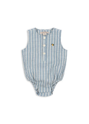 【Konges Sløjd / コンゲススロイド】 ELLIOT ROMPER GOTS - TRIO BLEU STRIPE｜出産祝い オーガニックコットン ロンパース