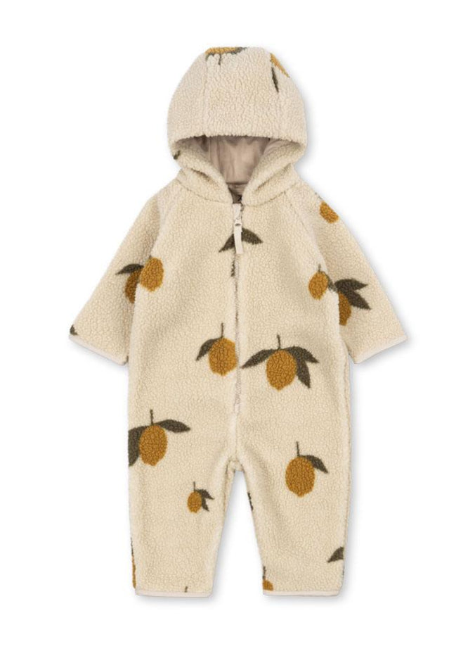 Konges Sløjd JODY Teddy Onesie Mon Grand Citron 正面（アイボリー×レモン柄）
